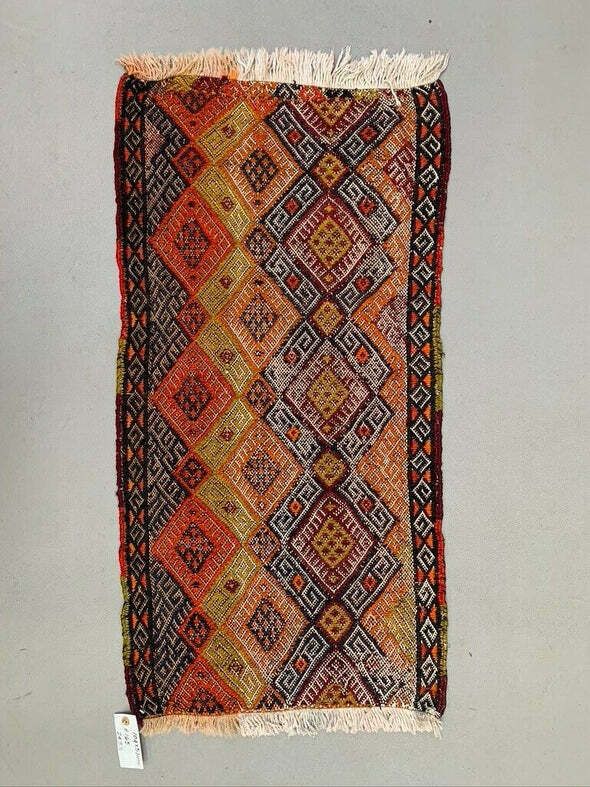 Vintage Turkish Mini Kilim 104x51 Cm Wool Small Kelim Runner, Shabby Chic