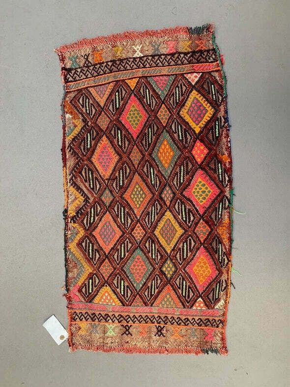Vintage Turkish Mini Kilim 98x51 Cm Wool Small Kelim Runner, Shabby Chic