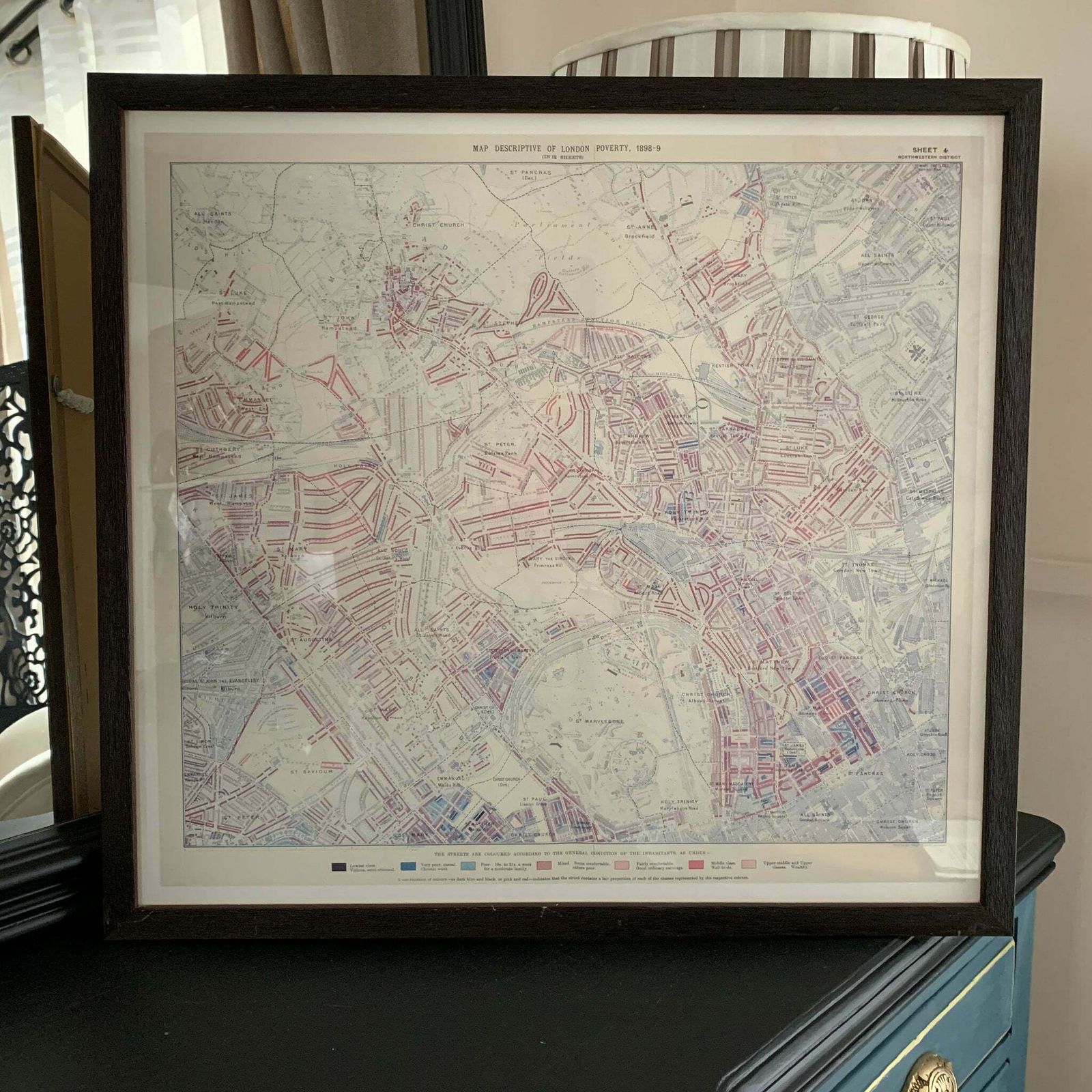 Framed Map Descriptive Of London Poverty North Western District 1898 9 Reproduction