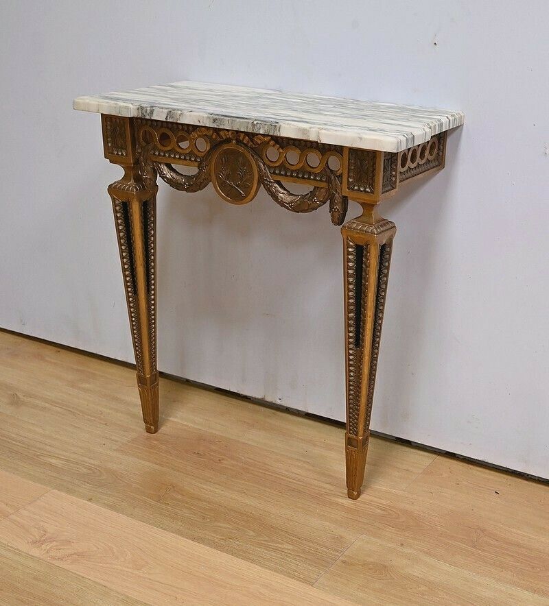 Small Carved Wood Wall Console, Louis XVI Style, Napoleon III Period Mid 19th Century