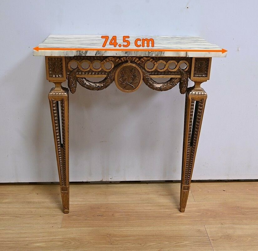 Small Carved Wood Wall Console, Louis XVI Style, Napoleon III Period Mid 19th Century photo furniture