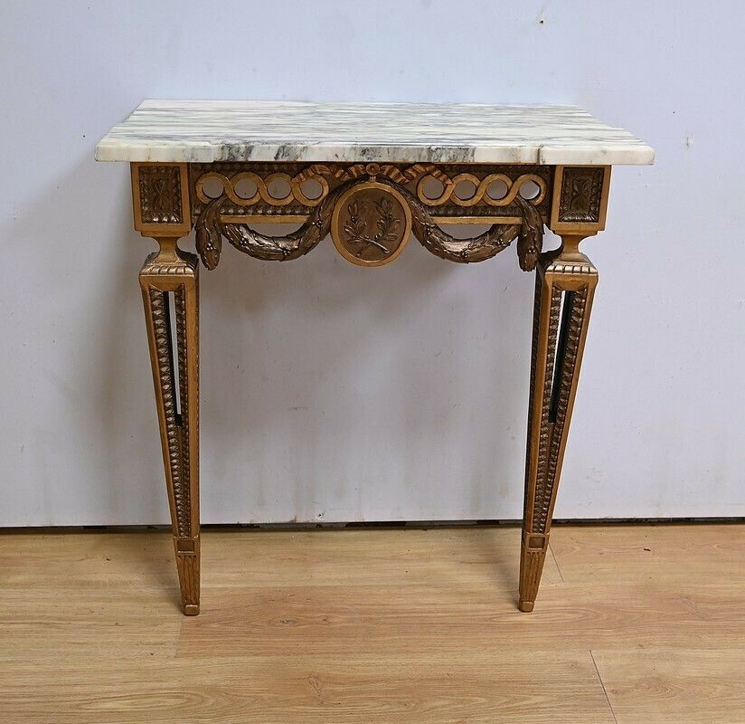 Small Carved Wood Wall Console, Louis XVI Style, Napoleon III Period Mid 19th Century photo vinterior