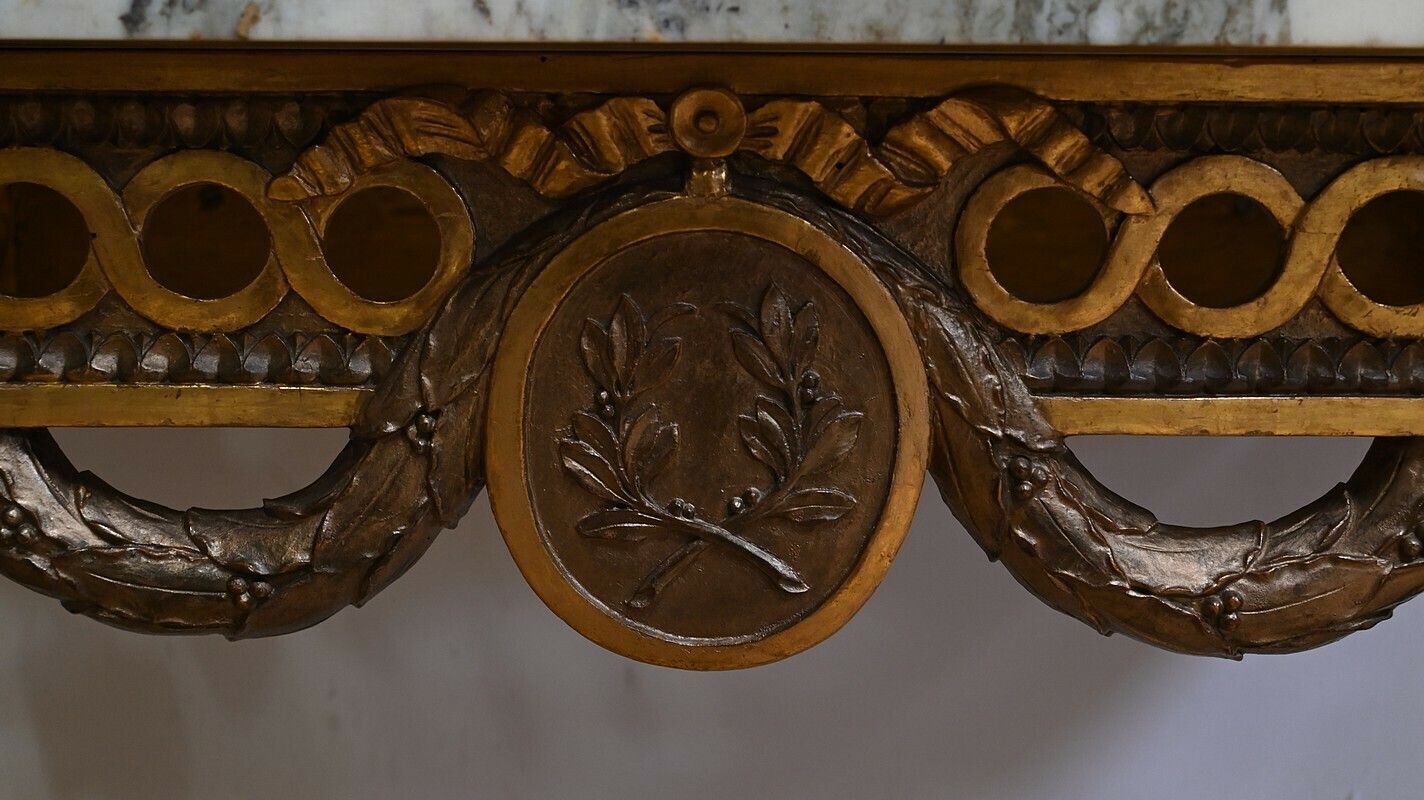 Small Carved Wood Wall Console, Louis XVI Style, Napoleon III Period Mid 19th Century photo vintage