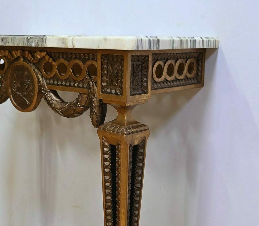photo for sale Small Carved Wood Wall Console, Louis XVI Style, Napoleon III Period Mid 19th Century