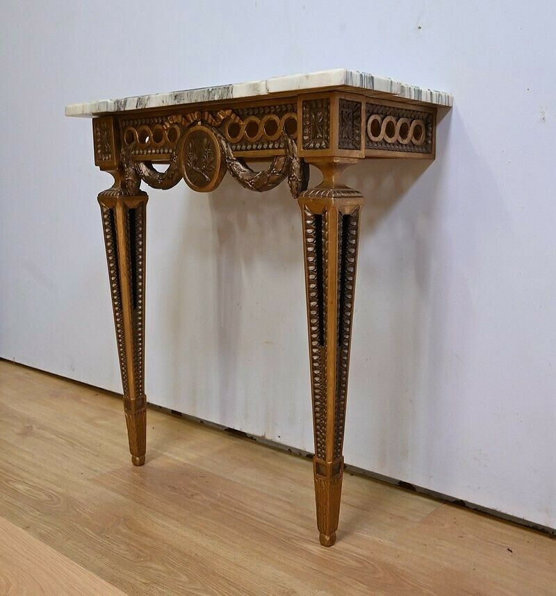 Home Decor Small Carved Wood Wall Console, Louis XVI Style, Napoleon III Period Mid 19th Century photo