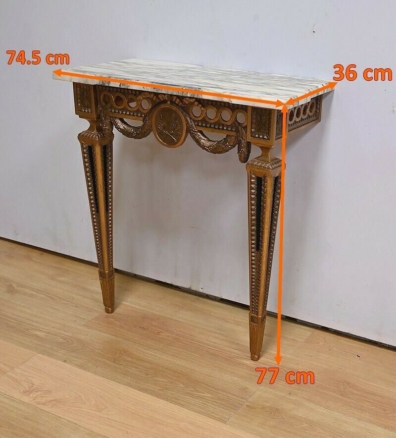 photo vinterior Small Carved Wood Wall Console, Louis XVI Style, Napoleon III Period Mid 19th Century