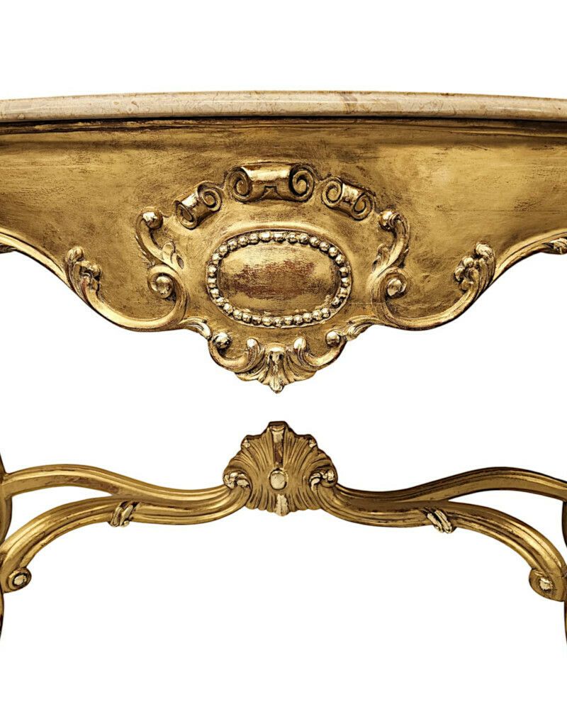 12500.125 A Very Fine Pair Of Early 20th Century Marble Top Giltwood Console Tables photo