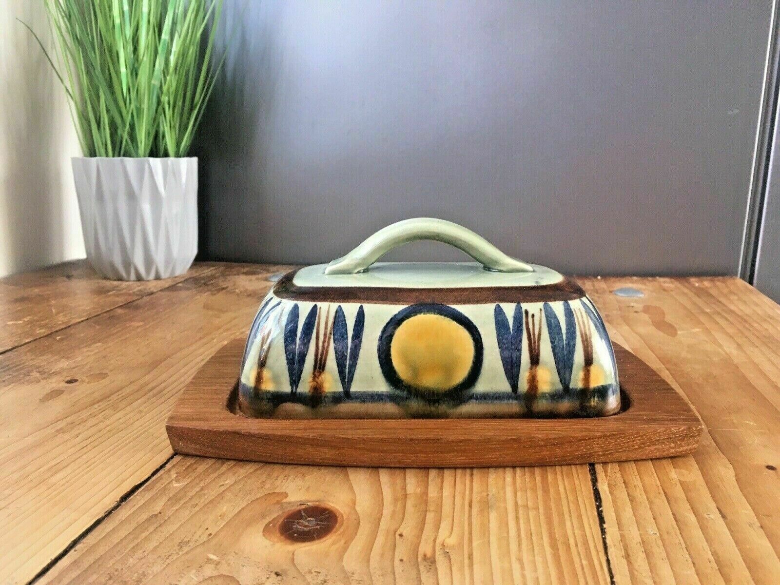 Mid Century 60s Scandinavian Studio Faience Pottery Cheese Butter Dish Lid Cover photo 100.0