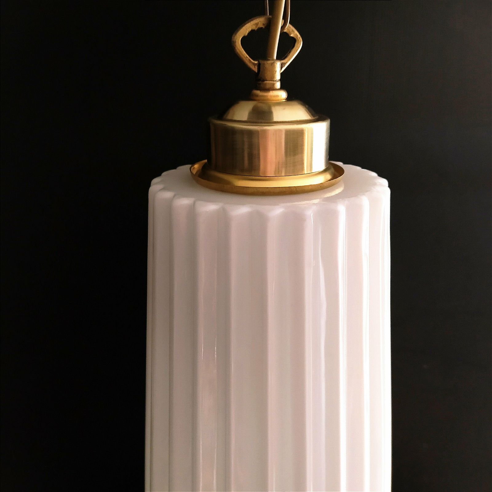 Pair Of 1960's Opaline Pleated Blown Glass Pendant Lights. photo furniture