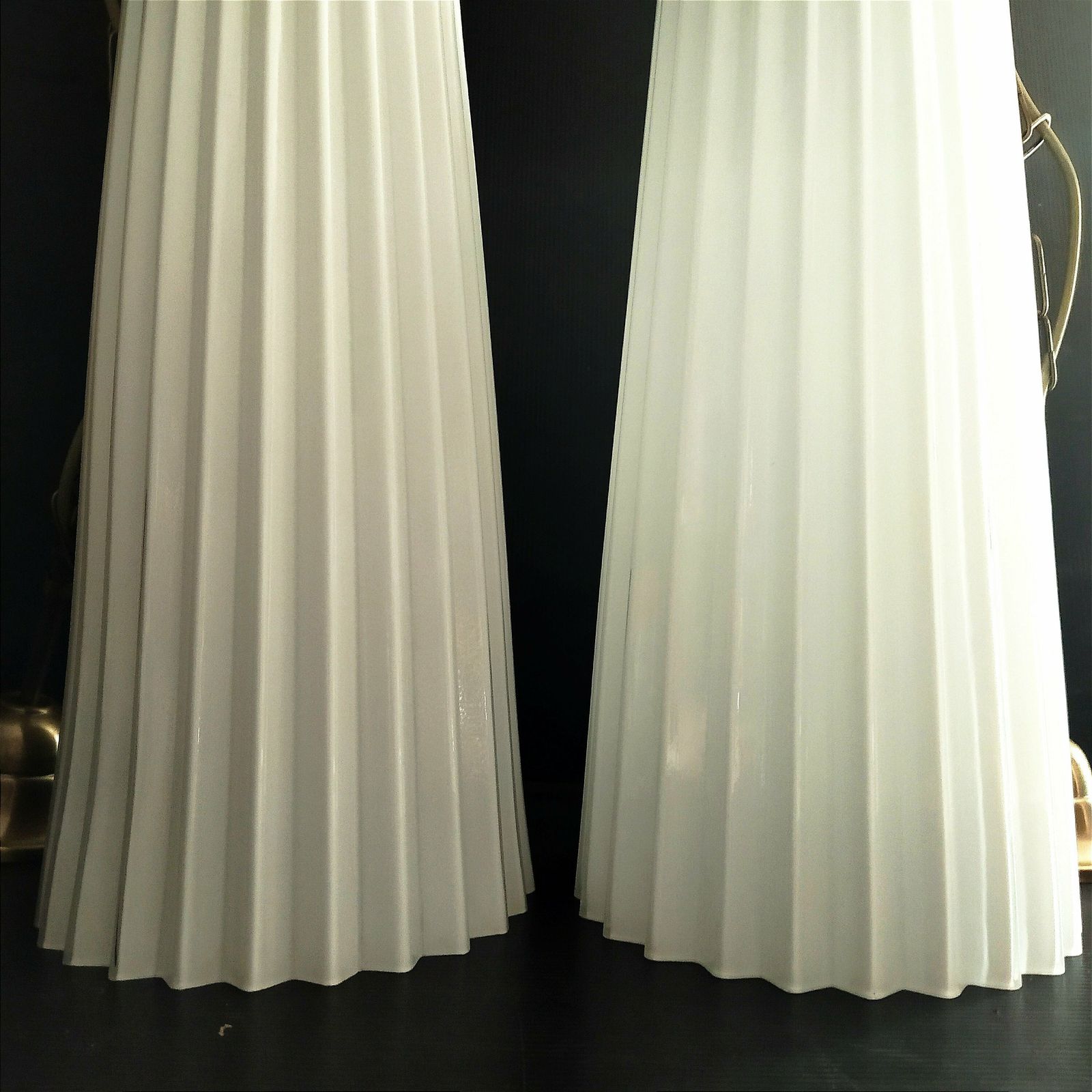 Pair Of 1960's Opaline Pleated Blown Glass Pendant Lights. photo 2098.0