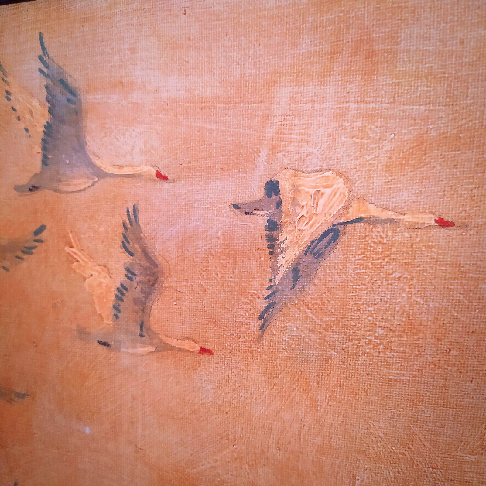 Mid Century "Storks In Flight" Oil Painting. photo 575.0