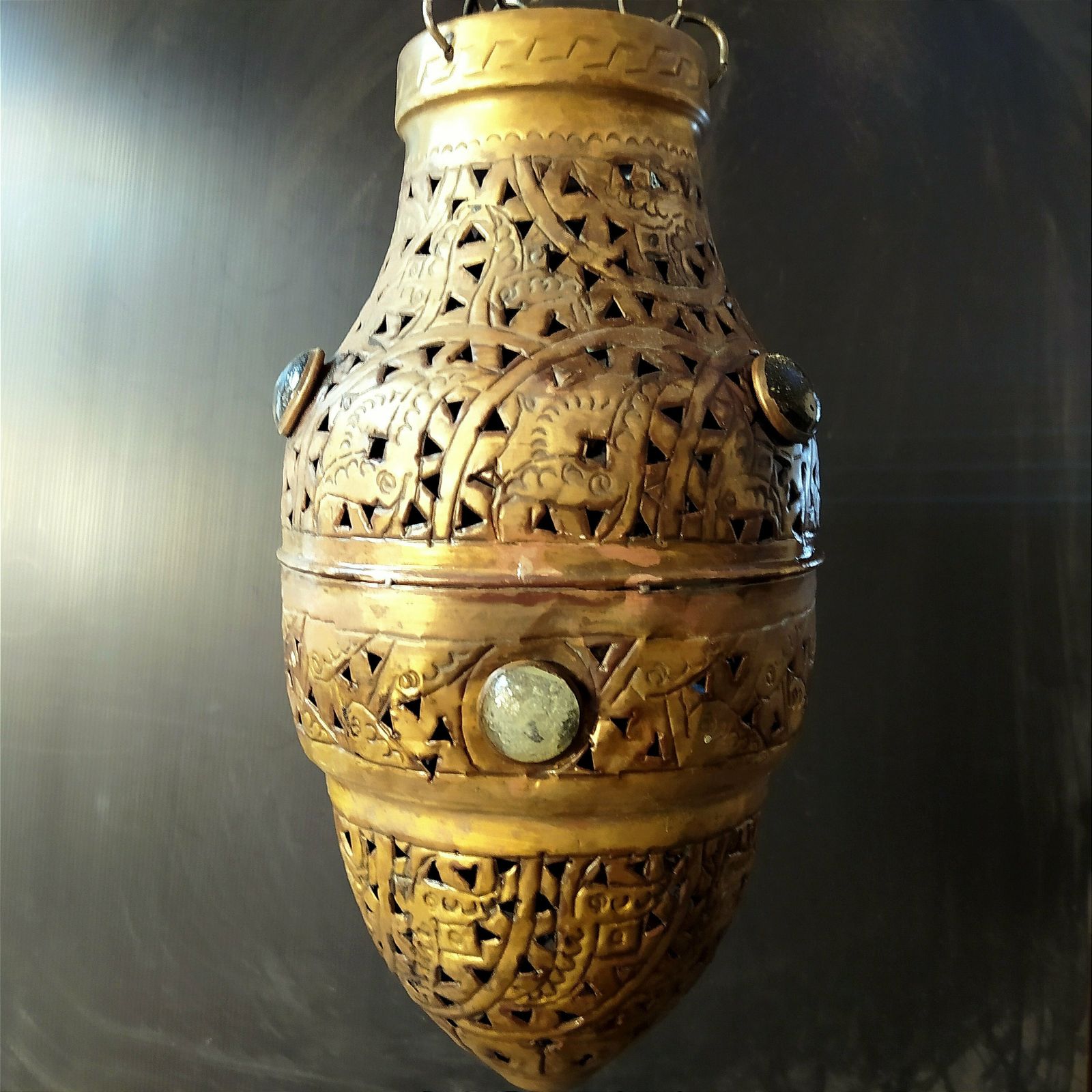 Antique Turkish Pierced Brass Pendant Light photo buy