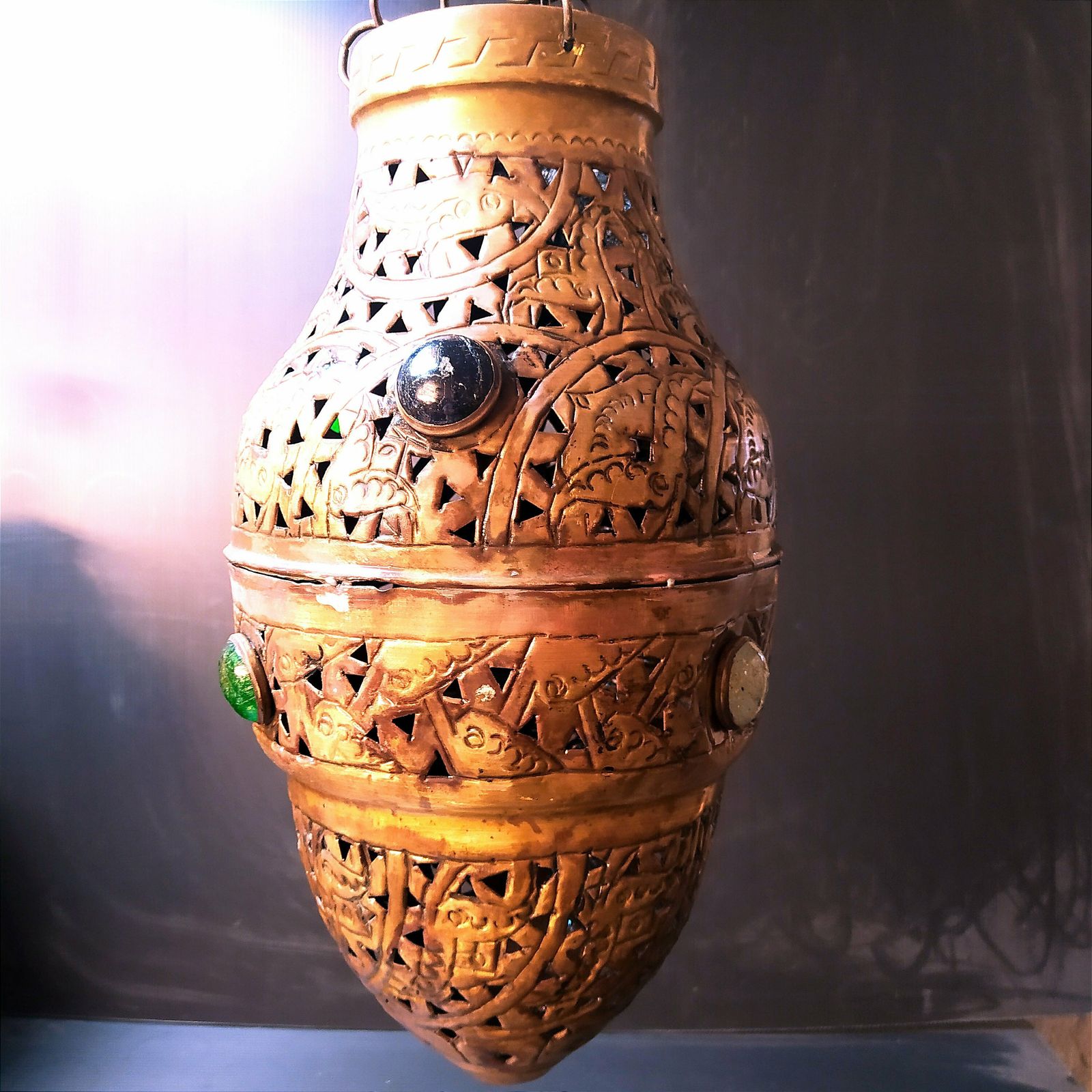 photo furniture Antique Turkish Pierced Brass Pendant Light