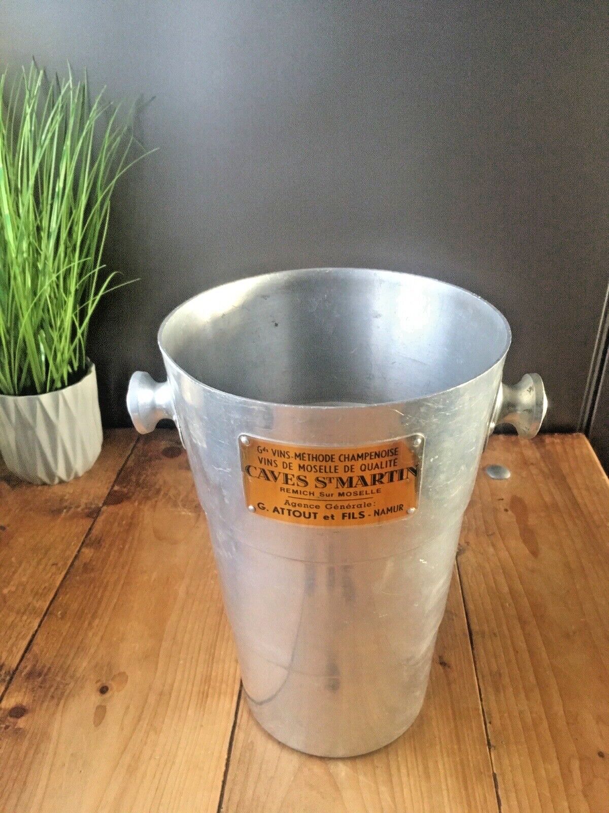 Large Vintage Art Deco Style Caves St Martin Champagne Aluminium Ice Bucket Bar photo vinterior