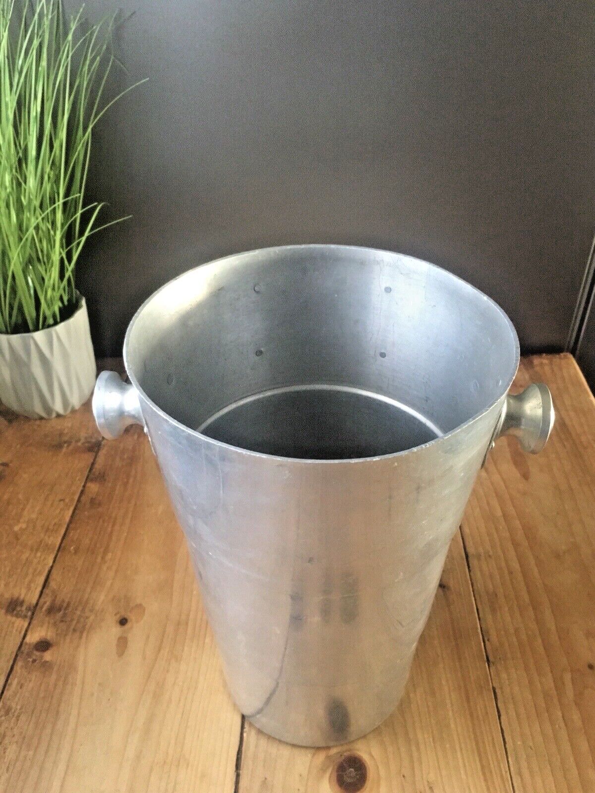 Large Vintage Art Deco Style Caves St Martin Champagne Aluminium Ice Bucket Bar photo vintage
