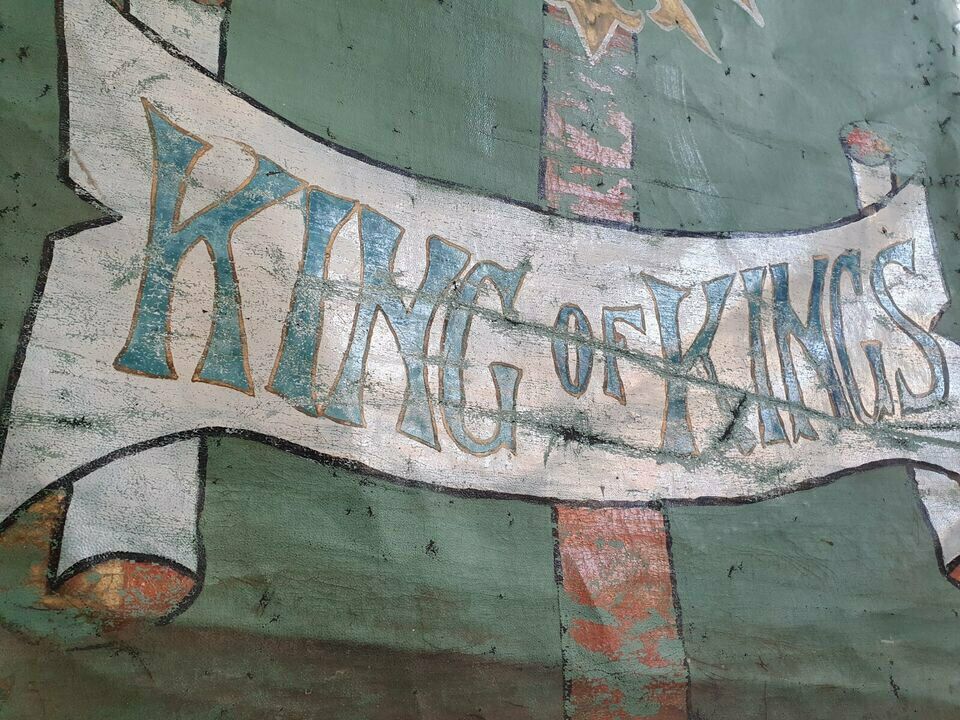 19th Century Hand Painted 'King Of Kings' Vellum Church Hanging. photo vinterior