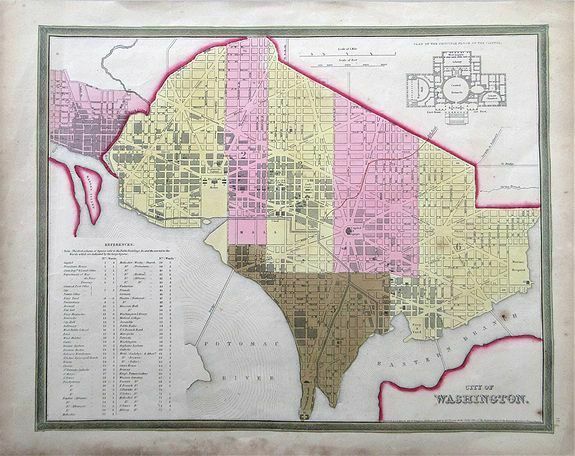 1836 Map 'City Of Washington' By Henry Schenk Tanner