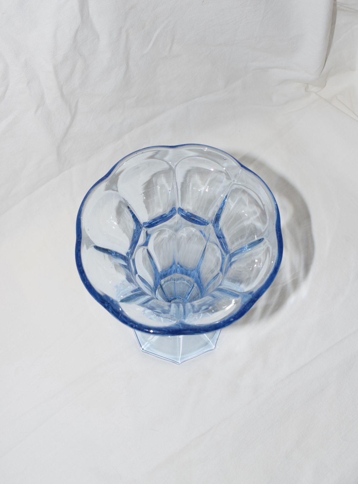 A Pale Blue Vintage Trumpet Pressed Glass Vase, Late 20th Century photo 90.0