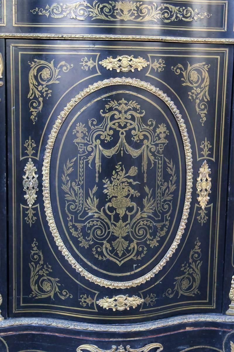 Black And Gold Cabinet Napoleon III 1860 France André Charles Boulle Marble Top photo vintage