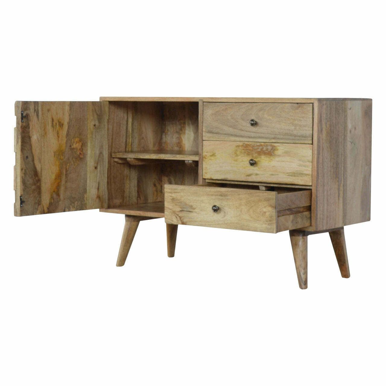 3 Drawer Solid Wood Cabinet With Pineapple Carved Door Front photo furniture