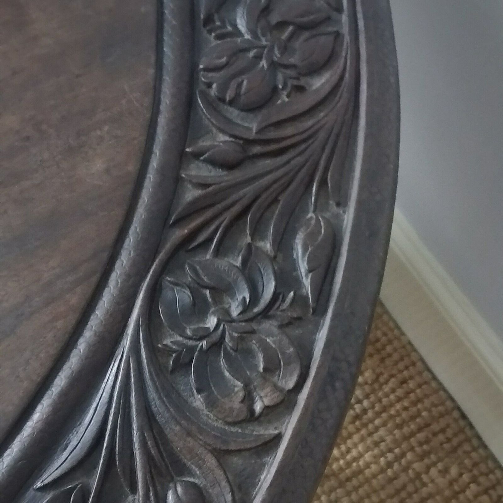 Edwardian Dark Oak Handcarved Wood With Thistle And Flower Carvings,Dark Oak Circular Table Ref D photo Furniture