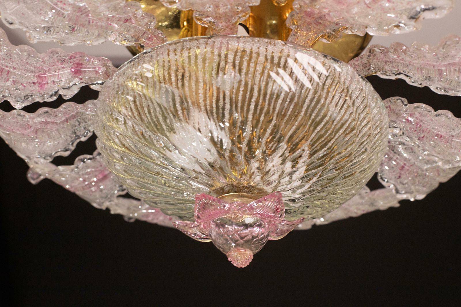 Lovely Pink Murano Glass Leave Ceiling Light Or Chandelier, 1970s photo for sale
