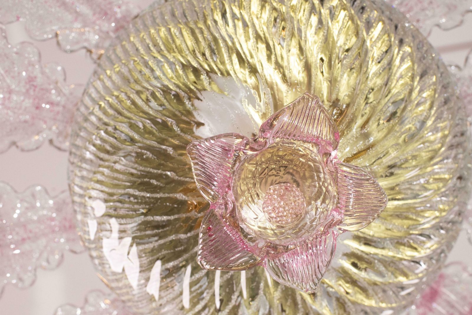 Lovely Pink Murano Glass Leave Ceiling Light Or Chandelier, 1970s photo vinterior