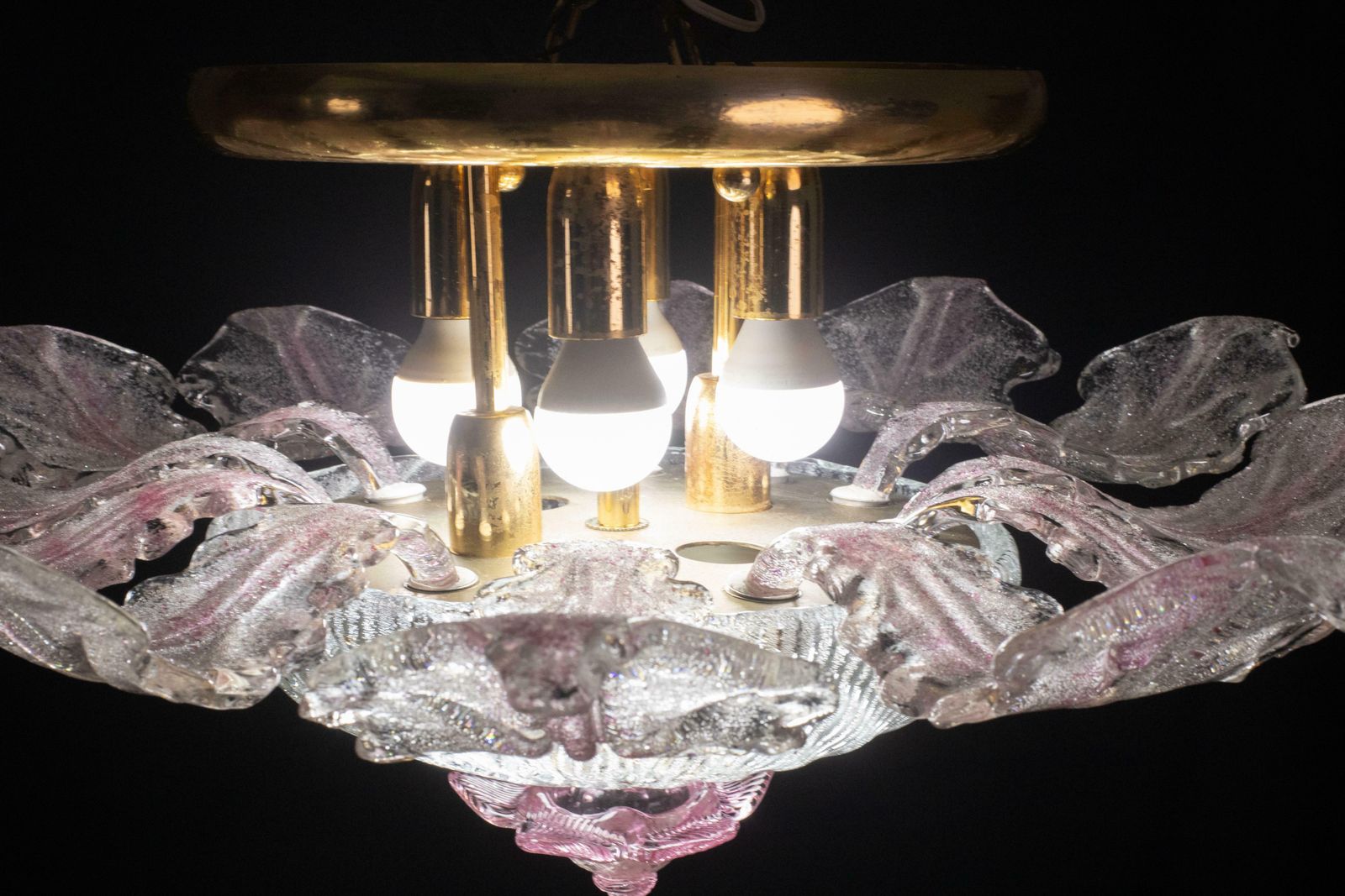 Lovely Pink Murano Glass Leave Ceiling Light Or Chandelier, 1970s photo vintage