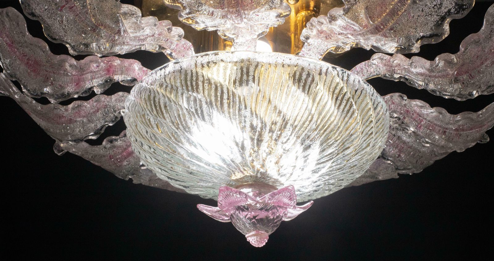 photo furniture Lovely Pink Murano Glass Leave Ceiling Light Or Chandelier, 1970s