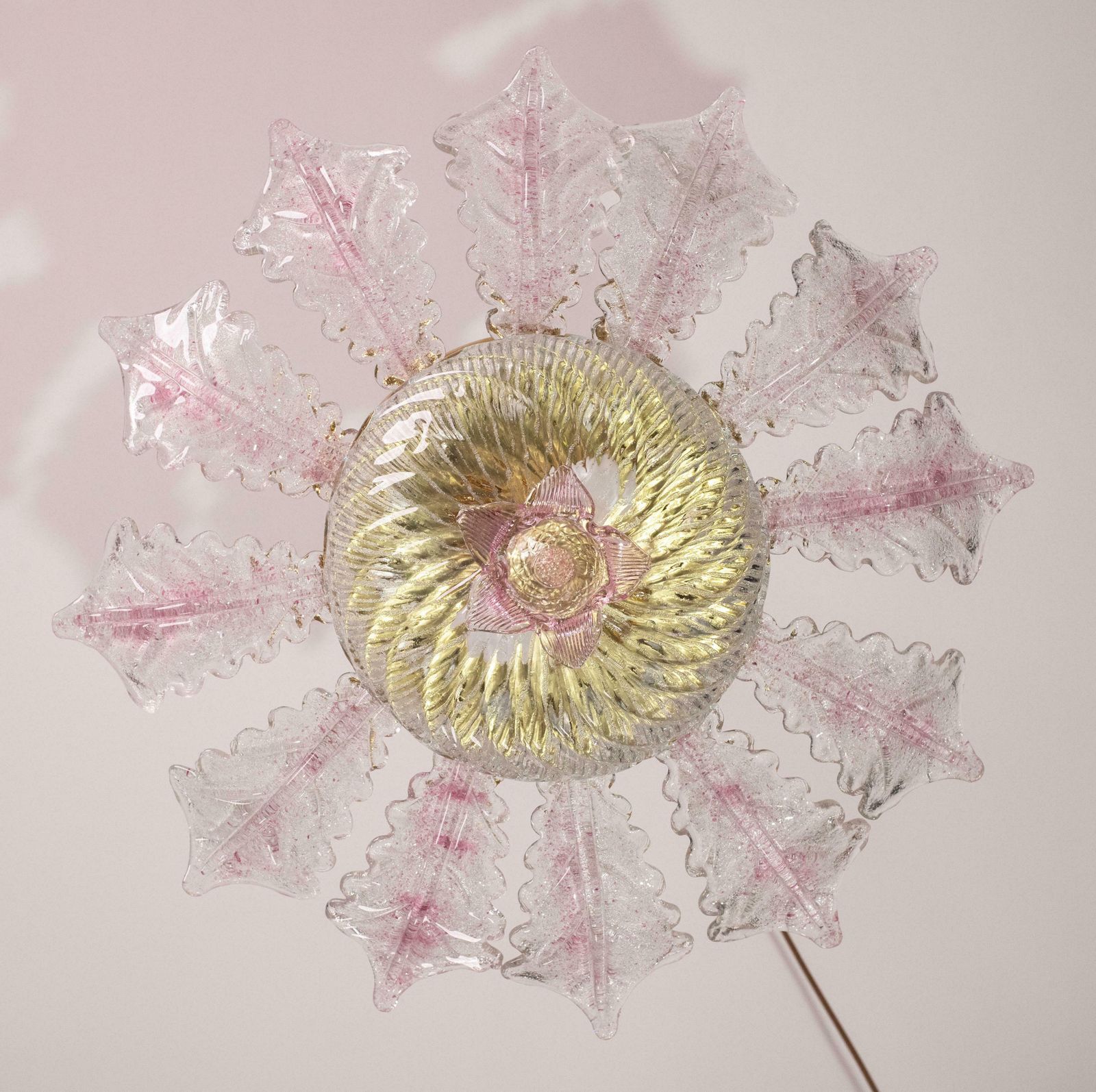 2267.0 Lovely Pink Murano Glass Leave Ceiling Light Or Chandelier, 1970s photo