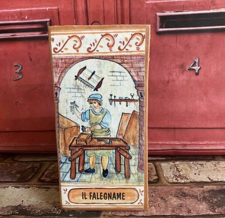 Vintage Profession Tile Il Falegname The Carpenter Ceramic Tile Castelli Italy photo furniture