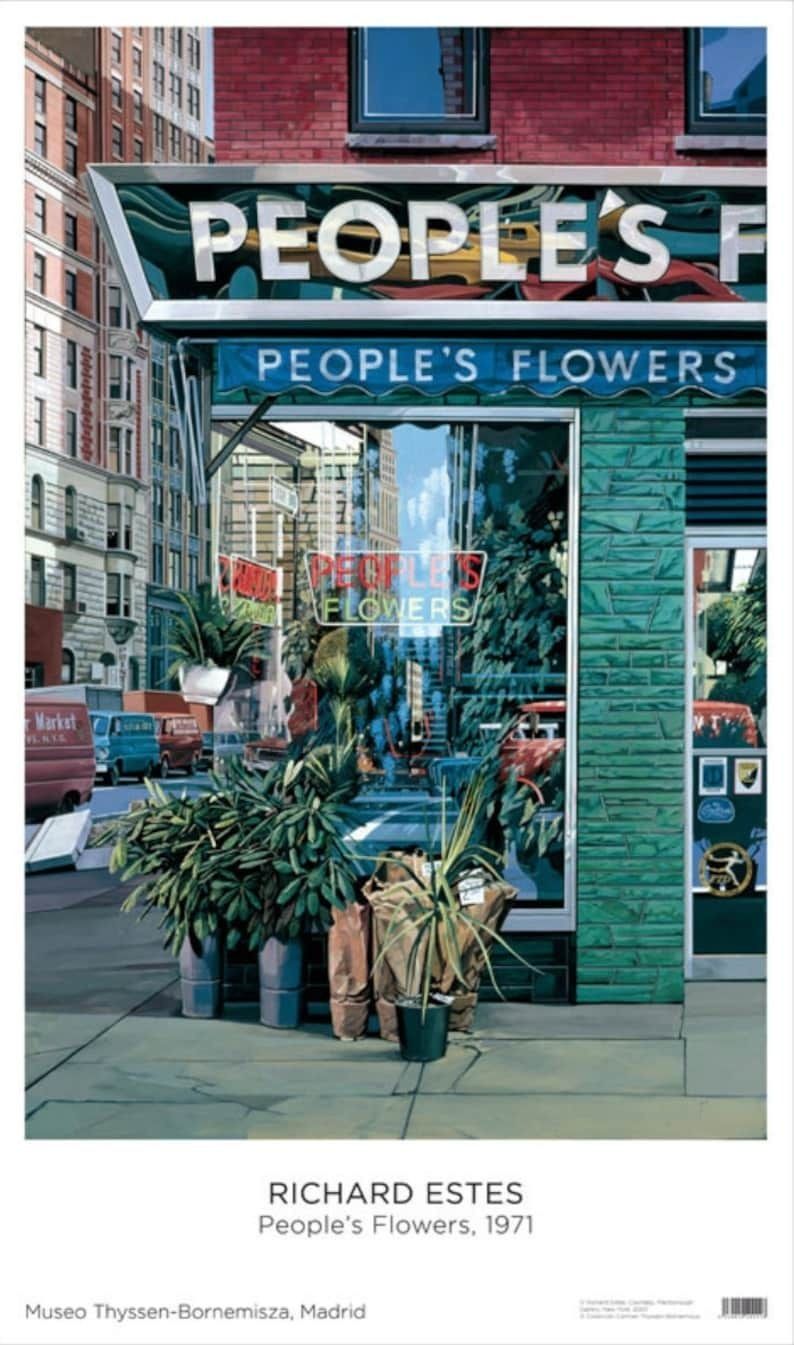 Original Richard Estes Museum Poster   People's Flowers   Stunning Authentic Print   Photorealism   New York