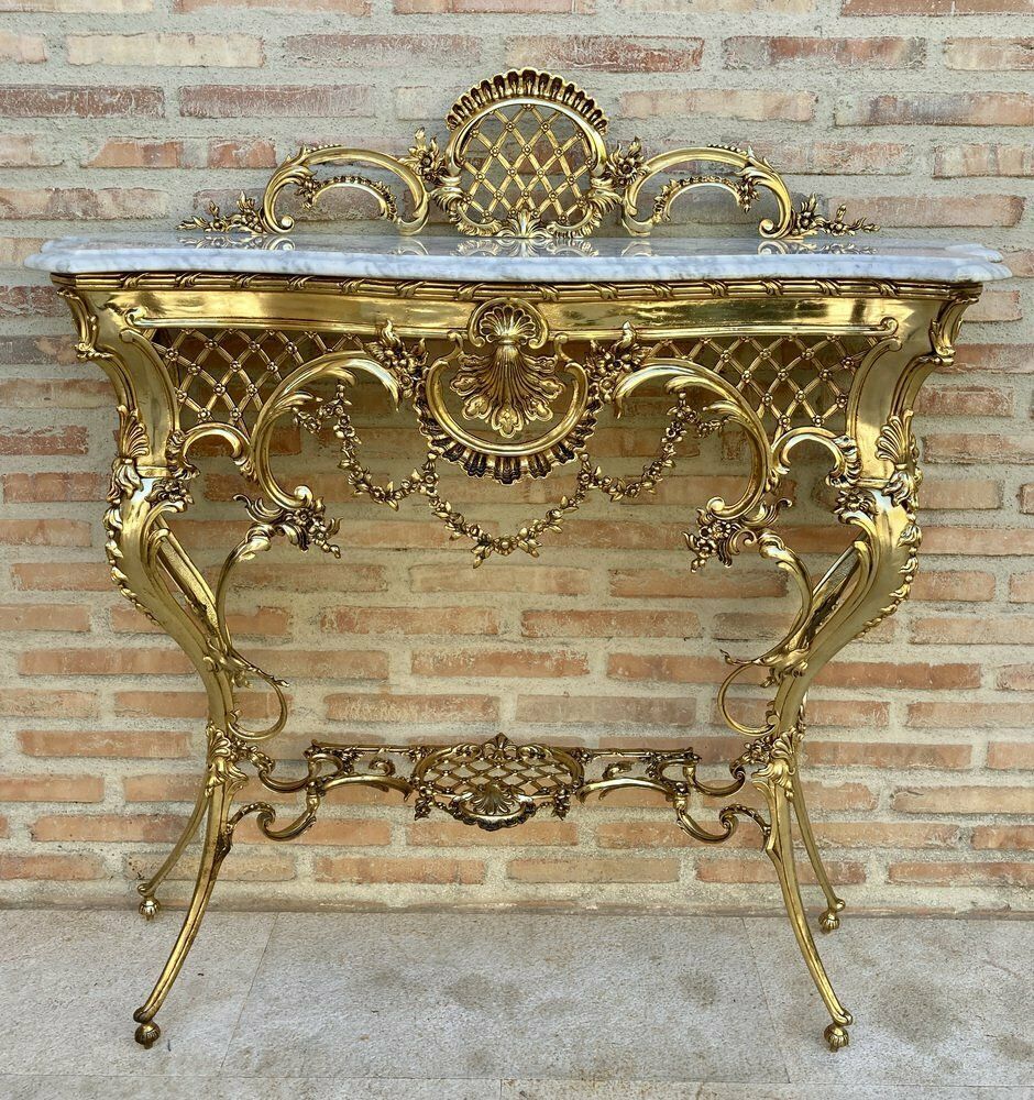 Mid Century Italian Marble Top & Bronze Console, 1960