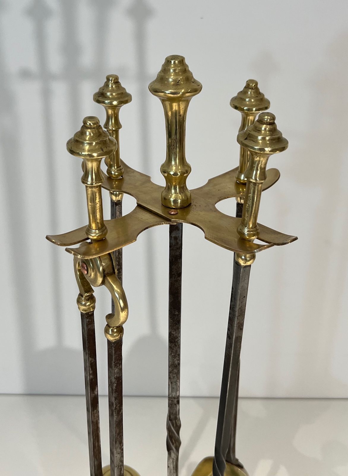 Brass And Brushed Steel Fire Kit With Claw Feet Attributed To Maison Jansen photo Home Fixtures