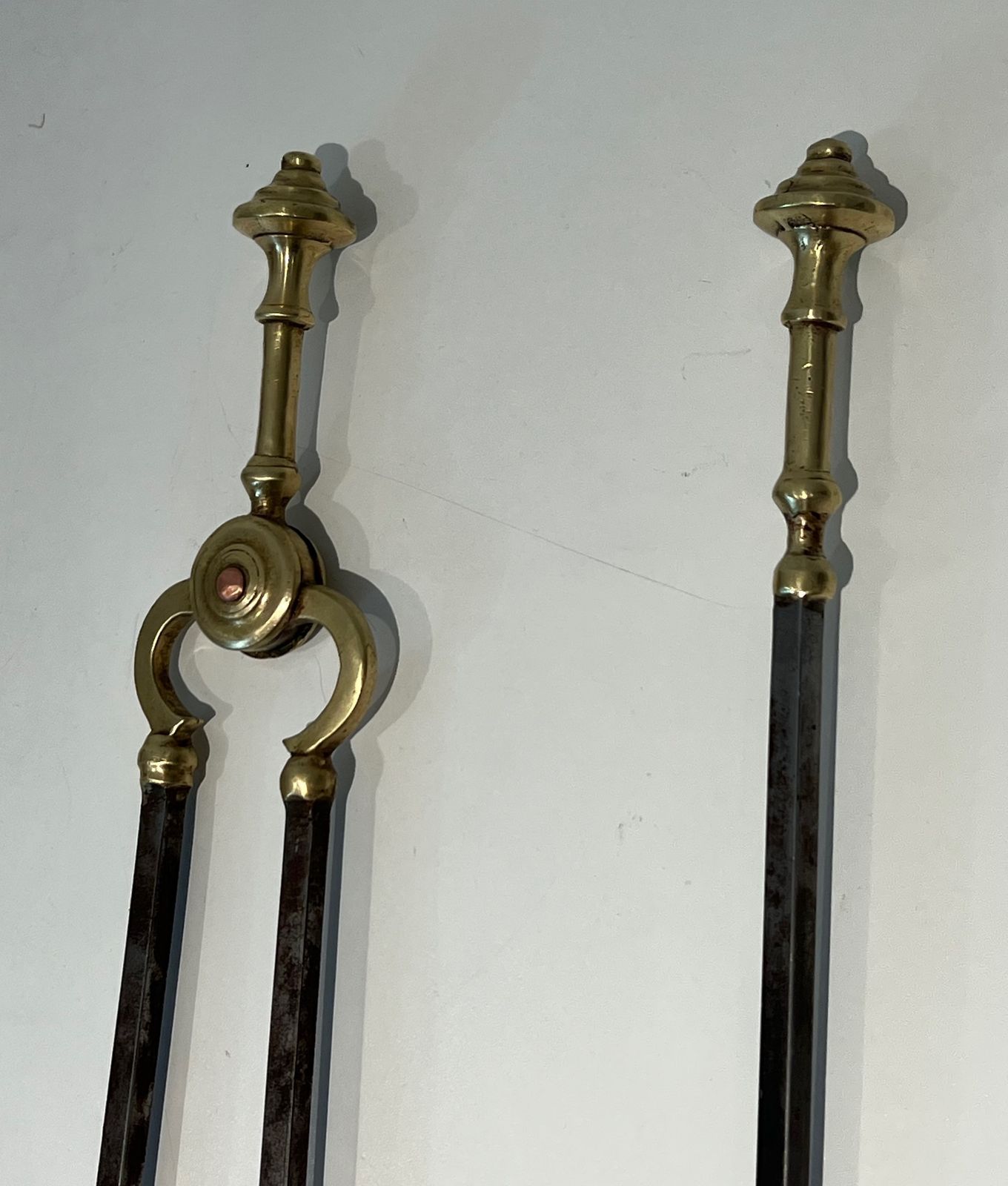 photo for sale Brass And Brushed Steel Fire Kit With Claw Feet Attributed To Maison Jansen