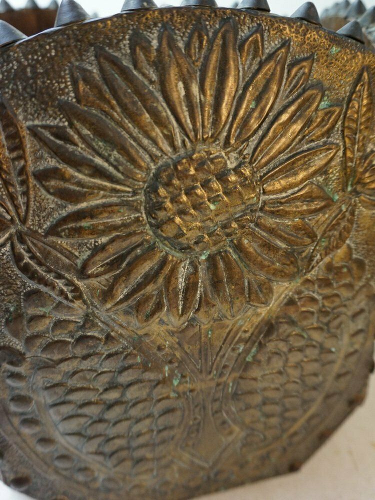 Art Nouveau Planter Or Jardinier In Hardinated Brass And Copper, 1900s photo vintage