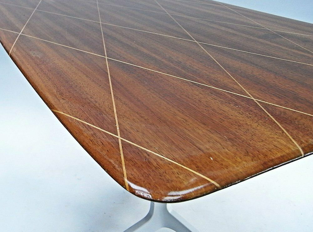 Desk Made Of Mahogany Veneer With Maple Inlays & Aluminum Tripod Frame photo vintage