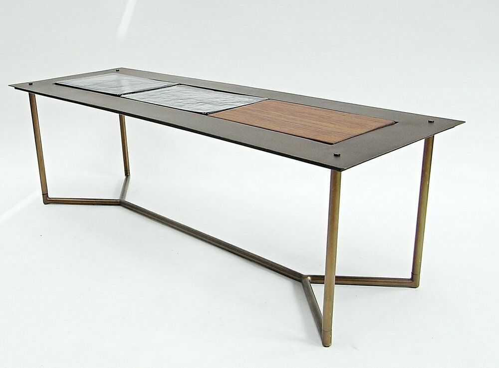 Powder Coated Glass & Teak Inlay Coffee Table By Lambert For Gunter Lambert, 2010s