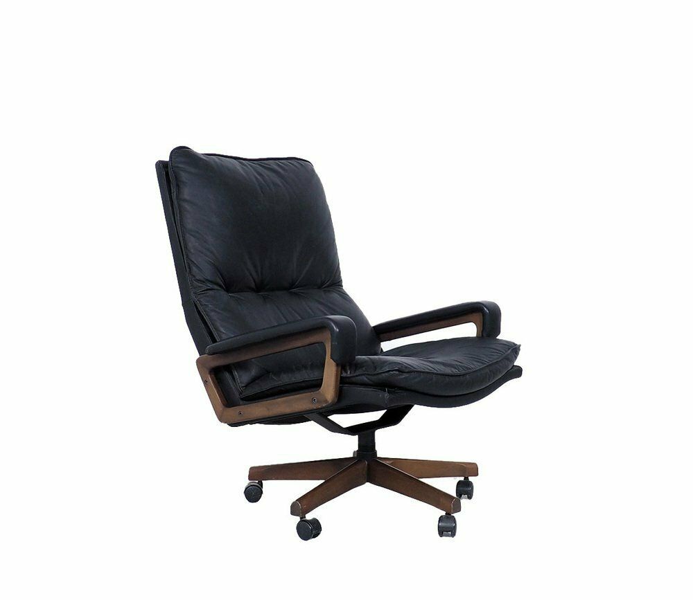 Black Leather King Chair By André Vandenbeuck For Strässle, 1960s