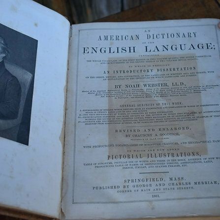 Antique 1861 Noah Webster American Dictionary The English Language Leather Book photo furniture