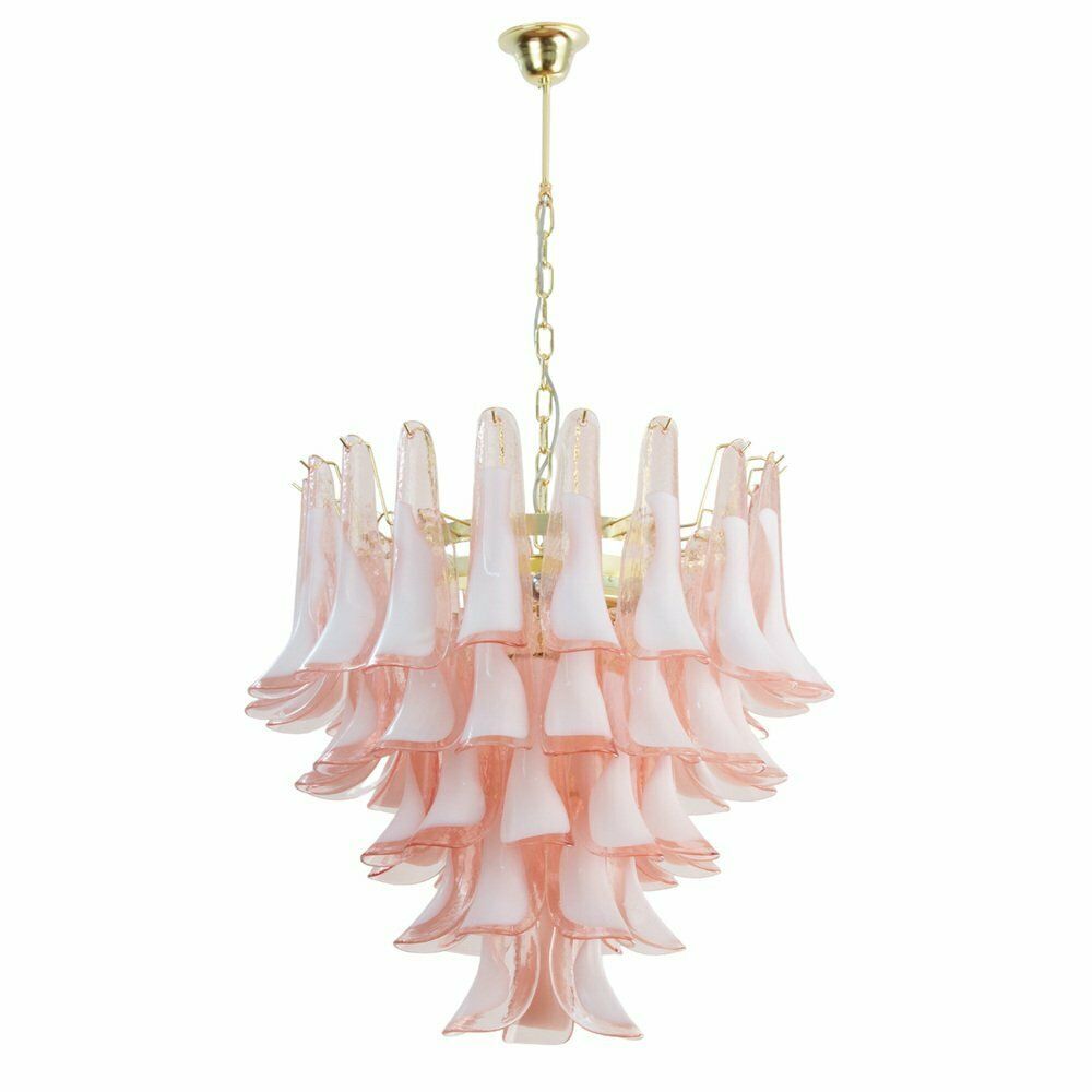 Petal Shaped Chandelier In Pink And White Murano Glass, Italy, 1990s