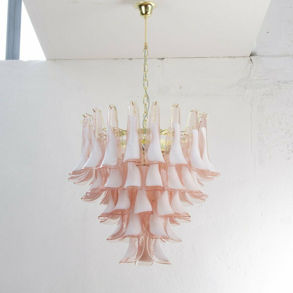 Petal Shaped Chandelier In Pink And White Murano Glass, Italy, 1990s photo vinterior
