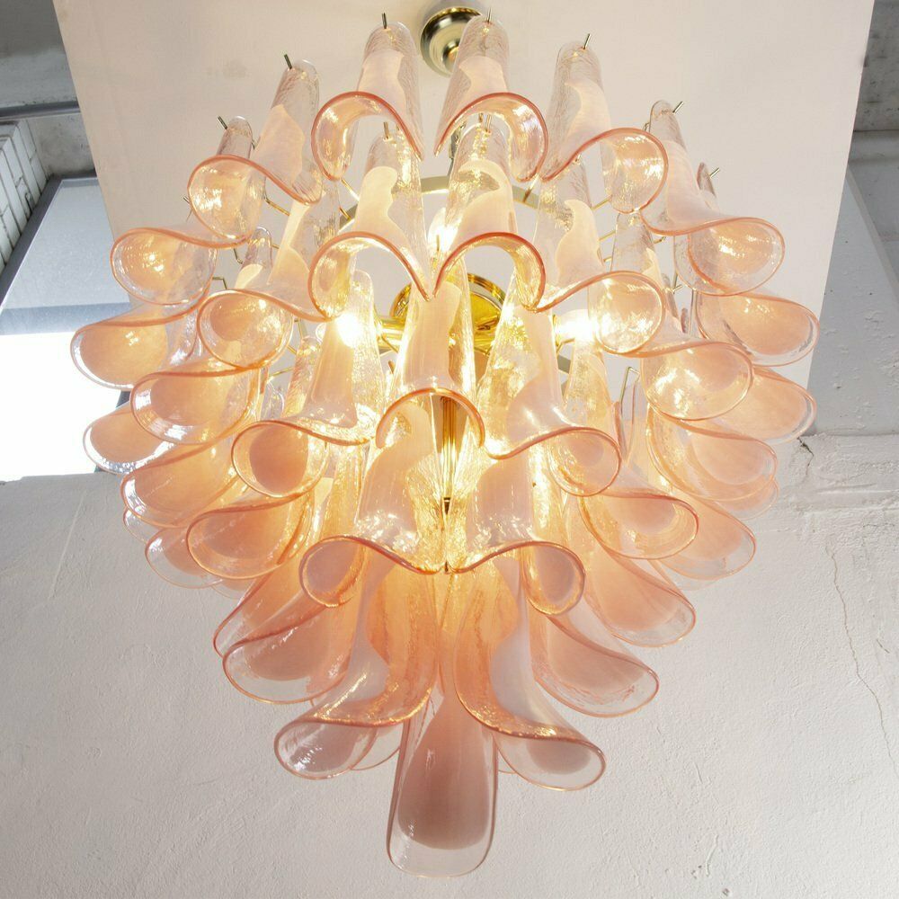 Lighting Petal Shaped Chandelier In Pink And White Murano Glass, Italy, 1990s photo