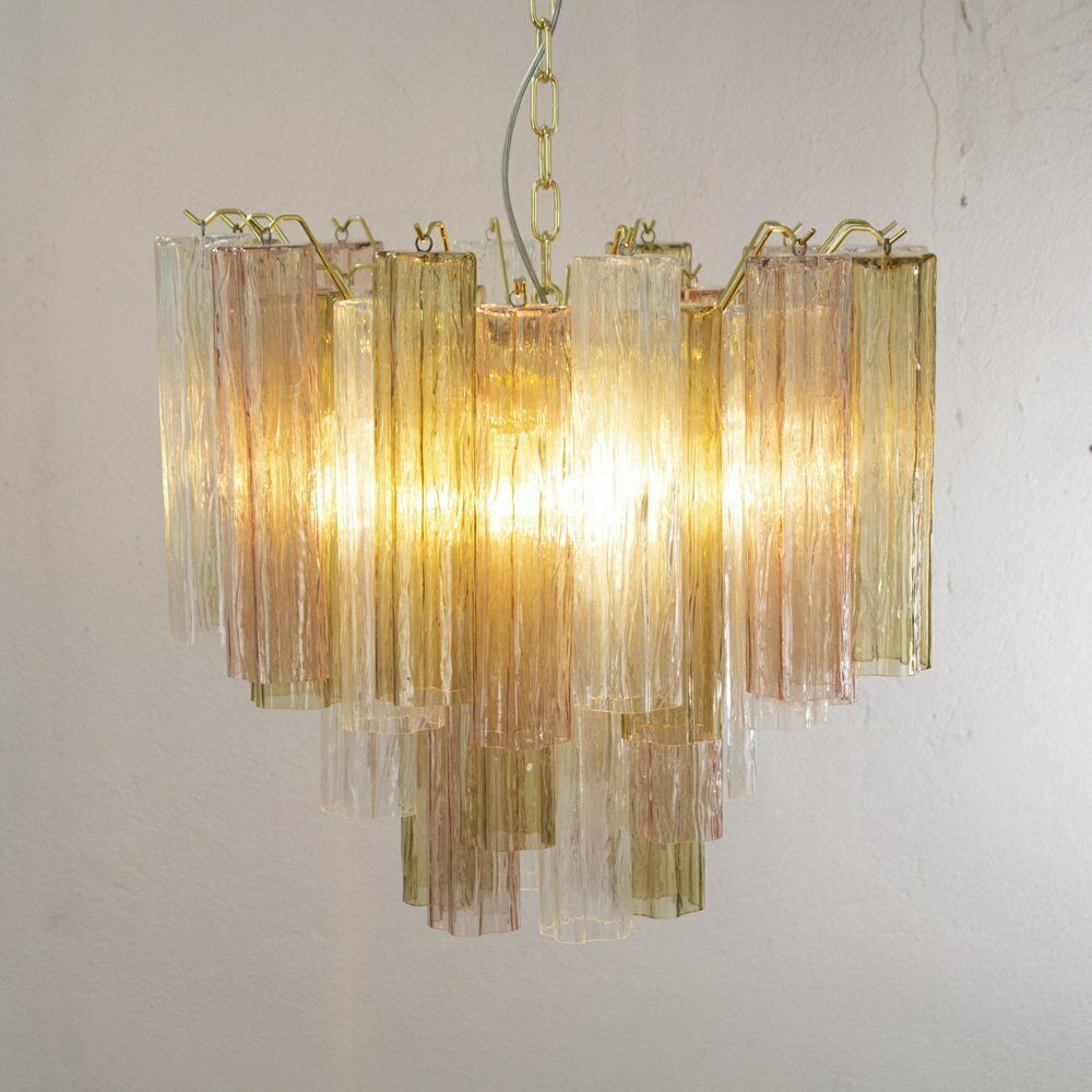 photo for sale Tronchi Chandelier In Multicolored Murano Glass, Italy, 1990s