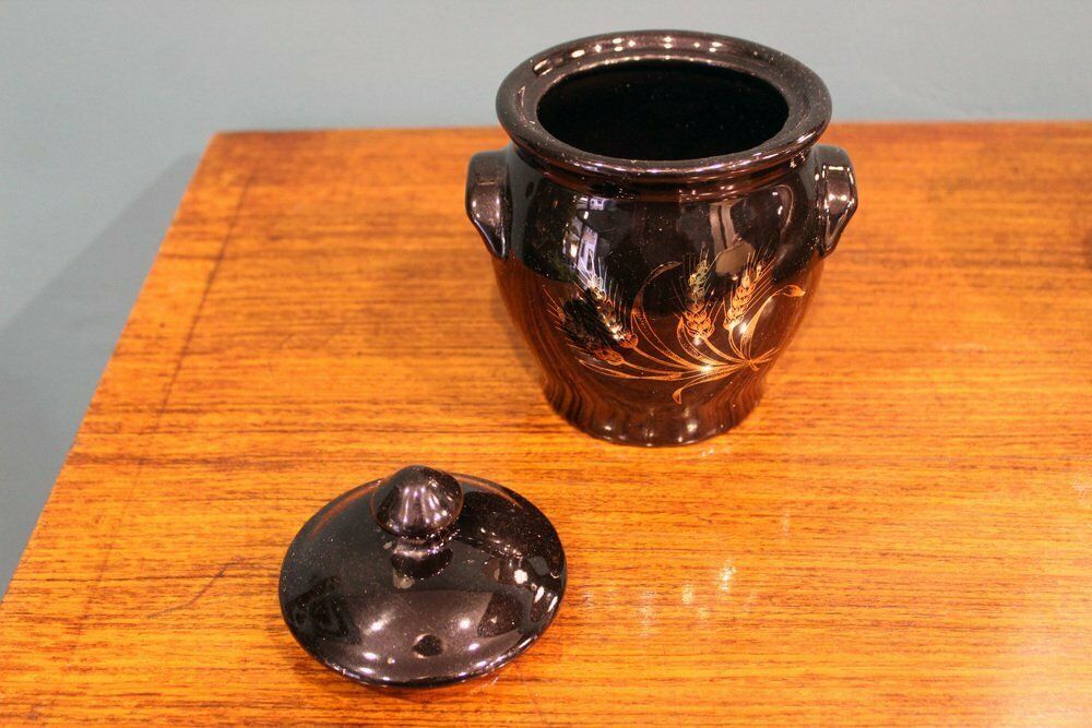 Black Lacquered Container Vase In Gold, France, 1970s photo Home Decor