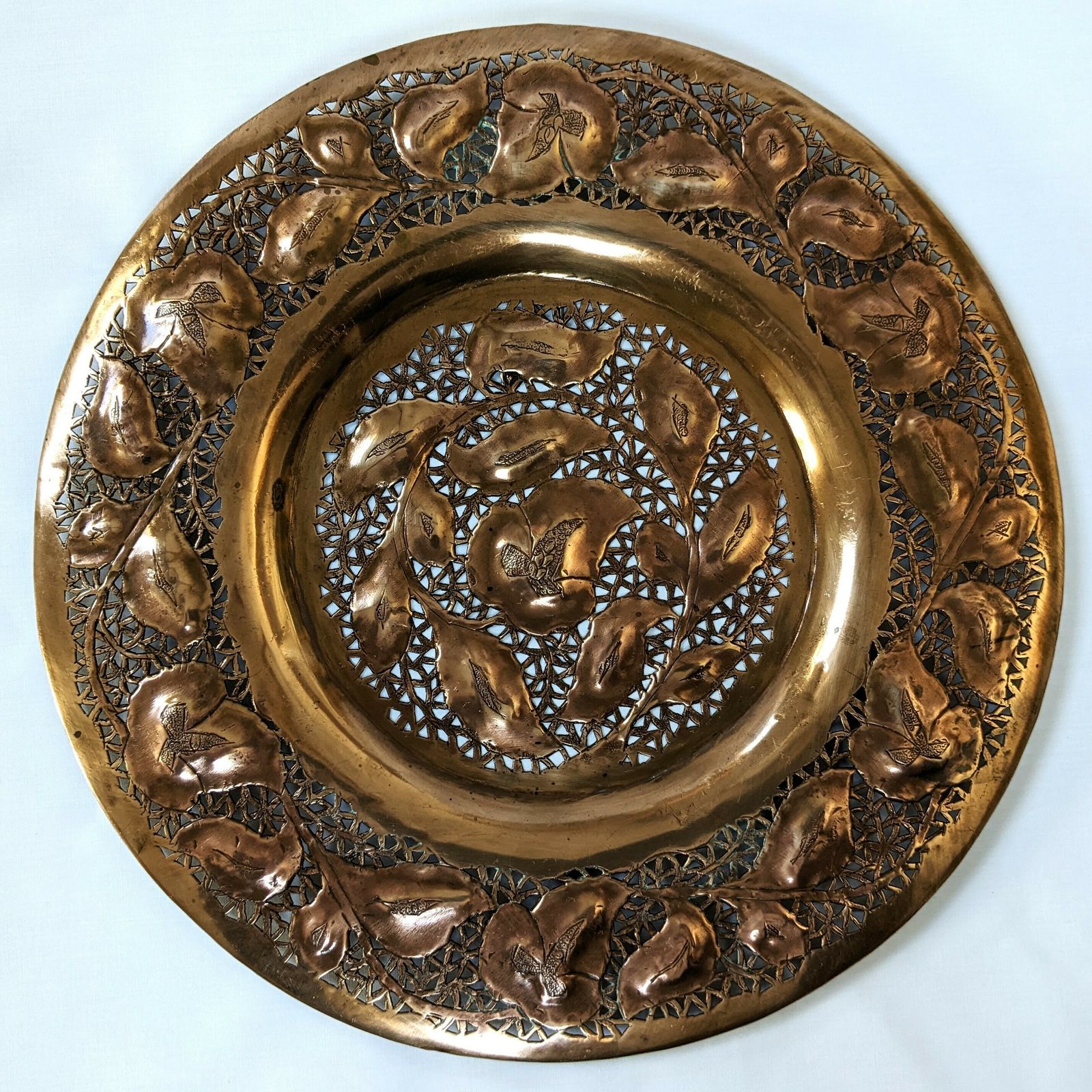 photo furniture Pair Of Vintage Islamic Kashmir Copper Chargers With Intricate Openwork
