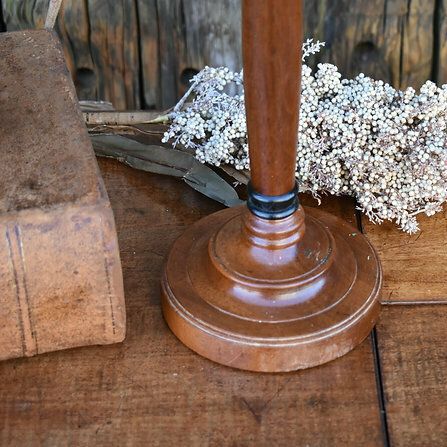Vintage Edward Russell England Painted Turned Wood Candlesticks Pair photo 75.0