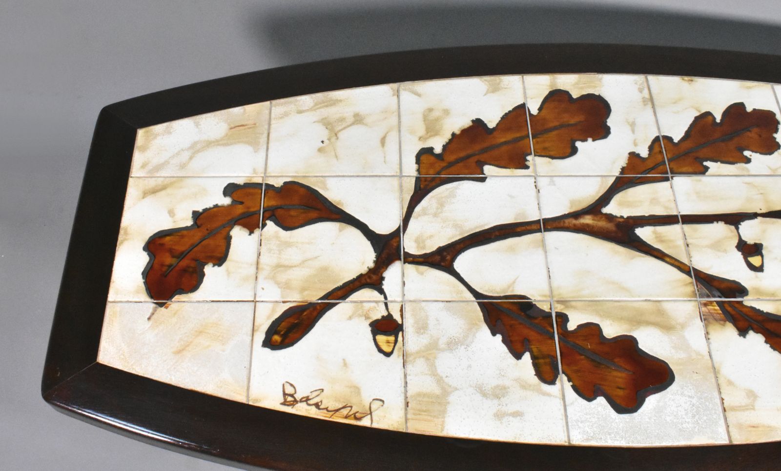 photo buy 1970s French Designer Coffee Table With Tiled Signed Top