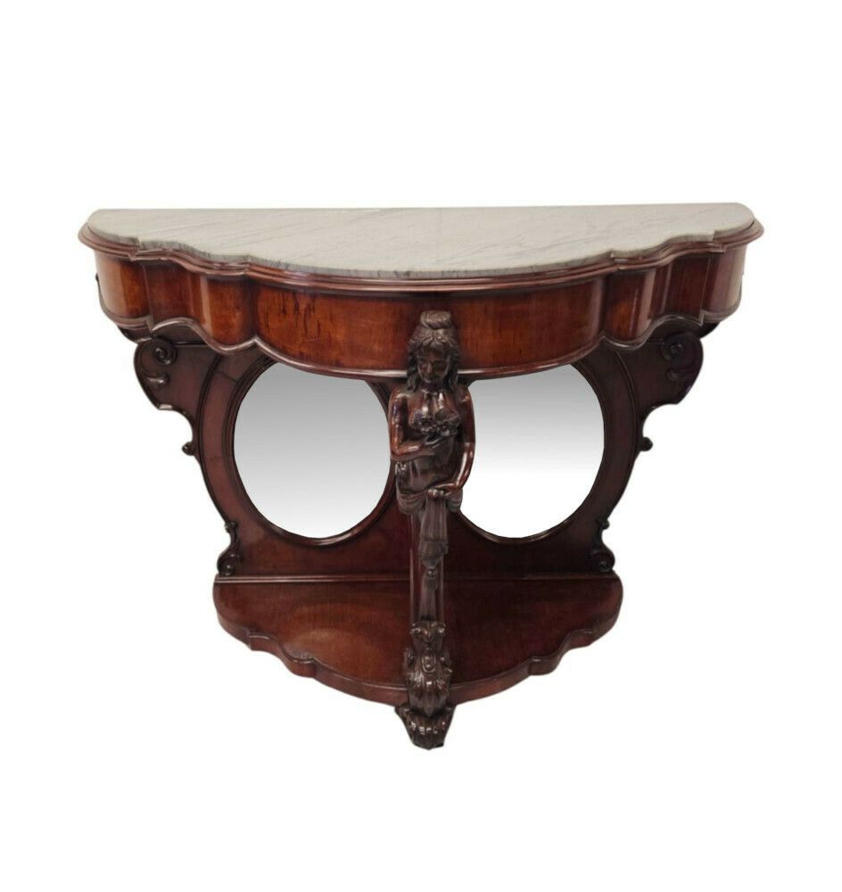 Furniture A Very Rare And Impressive Pair Of Tall 19th Century Marble Top Country House Console Tables photo