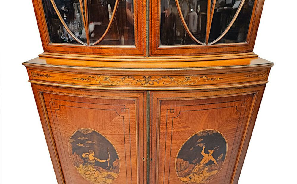 A Very Fine Edwardian Marquetry Inlaid Bowfronted Bookcase In The Manner Of Edward And Roberts photo Furniture